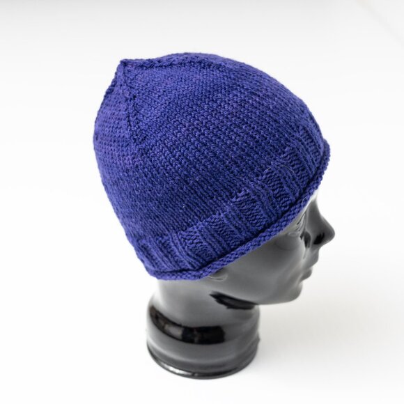 Violet Blue Purple Merino Wool Rolled Brim Beanie Hat main image 4